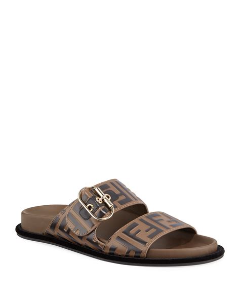 fendi ff logo sandals|fendi logo leather slide sandals.